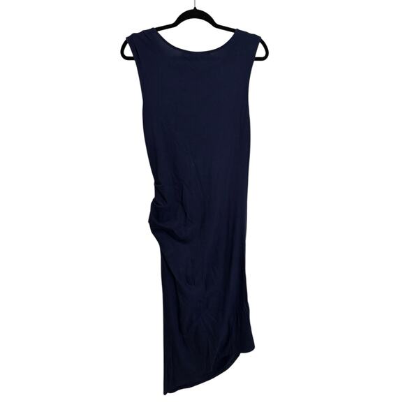 Michael Stars Dress Womens Large Navy Blue Asymmetrical Ruched Sleeveless 9511 - Picture 2 of 4